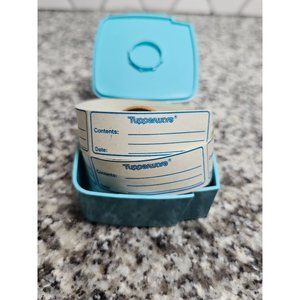 Vintage Blue Tupperware Label Dispenser With Unused Roll Of Labels